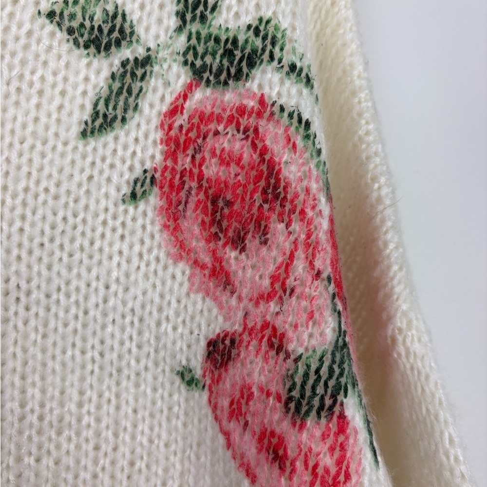 ODDY Cream Crewneck Sweater with Pink Rose Print size 1X/2X whimsy coquette - Picture 2 of 7
